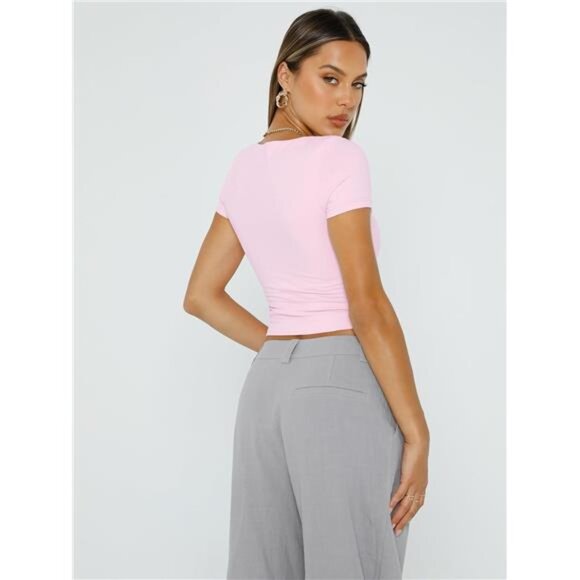 Short Sleeve T Shirts Square Neck Crop Tops for Women - Picture 2 of 8